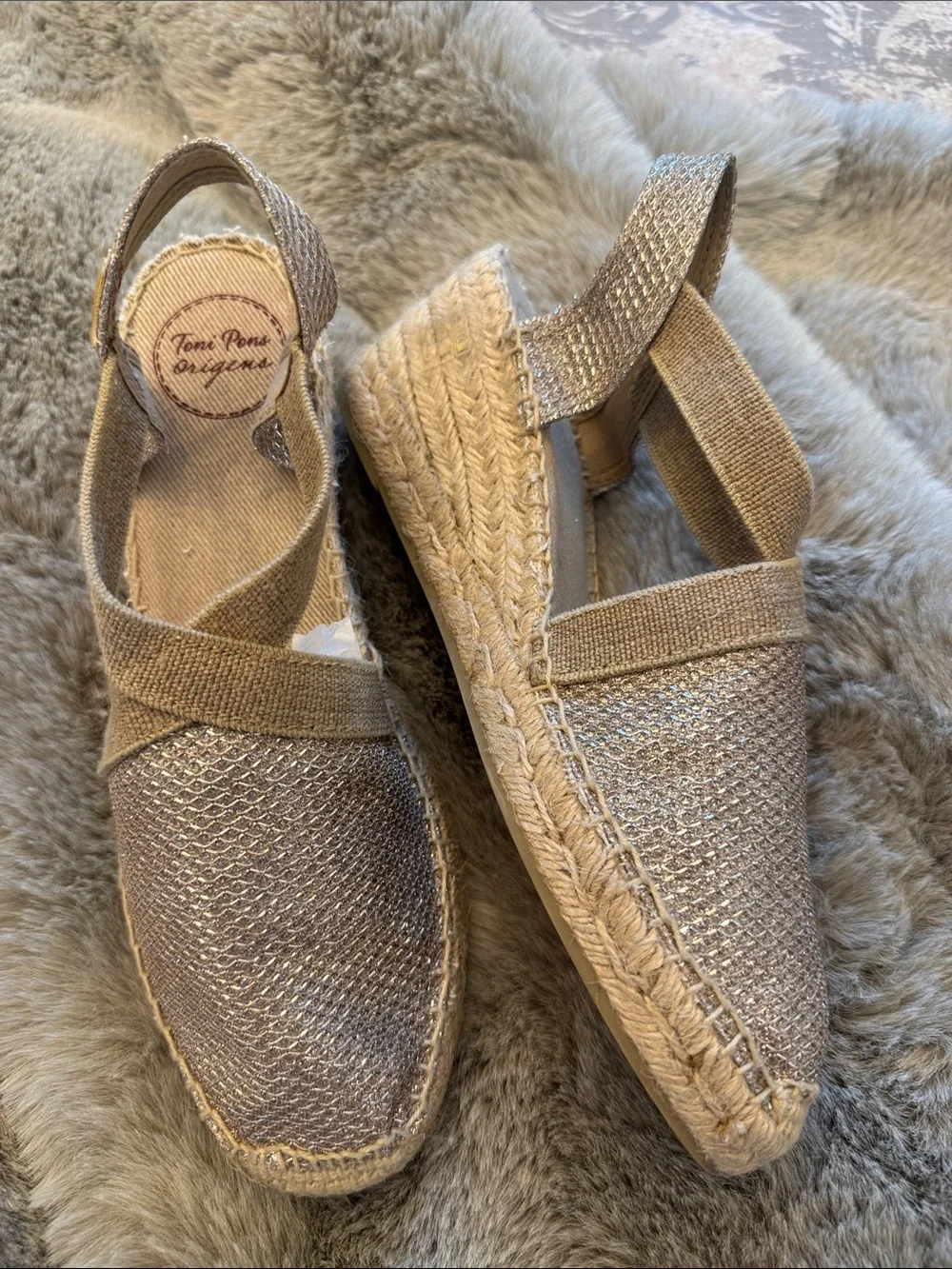 Toni Pons Metallic Beige Espadrille Wedge Sandals